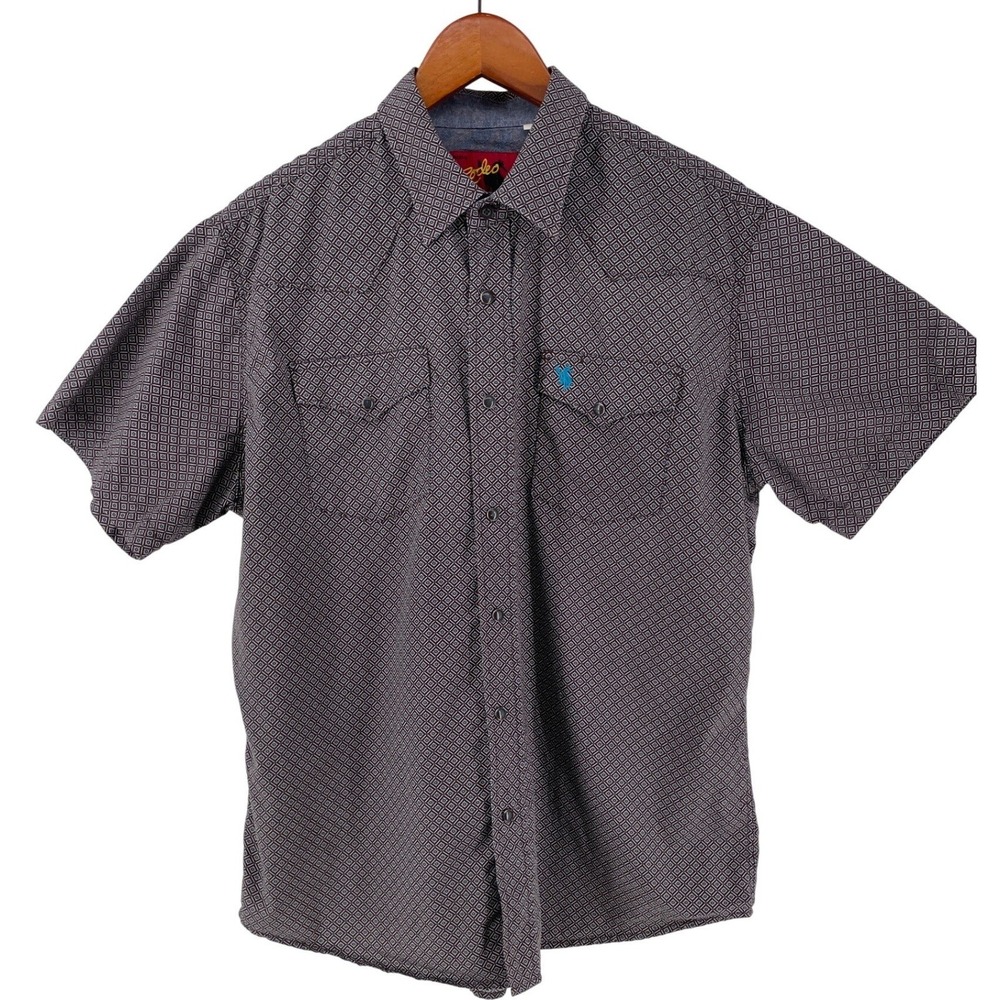 Short-Sleeve pearl snap Shirt - Gray Microprint